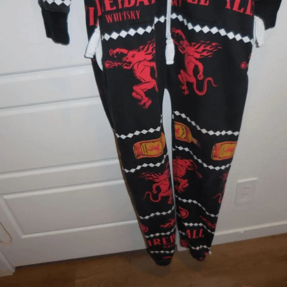Fireball Whiskey One Piece Pajamas Fleece Lined Christmas‎ Jumpsuit Size Small